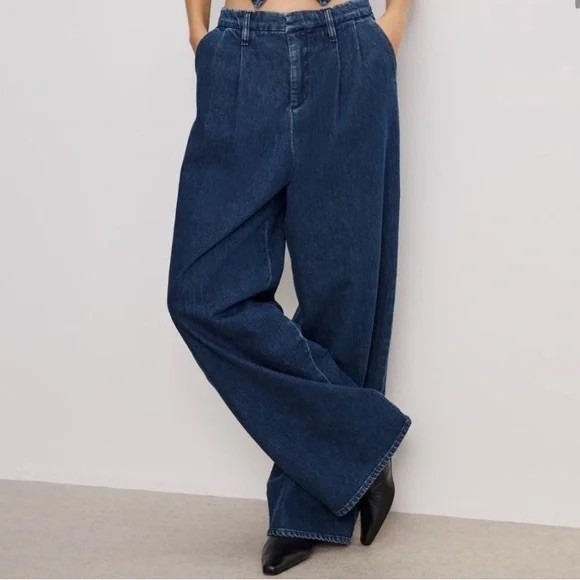 Good American Women's 90's Pleated Trouser Indigo Blue Jeans 6/28 X 33 NWT - Picture 1 of 13
